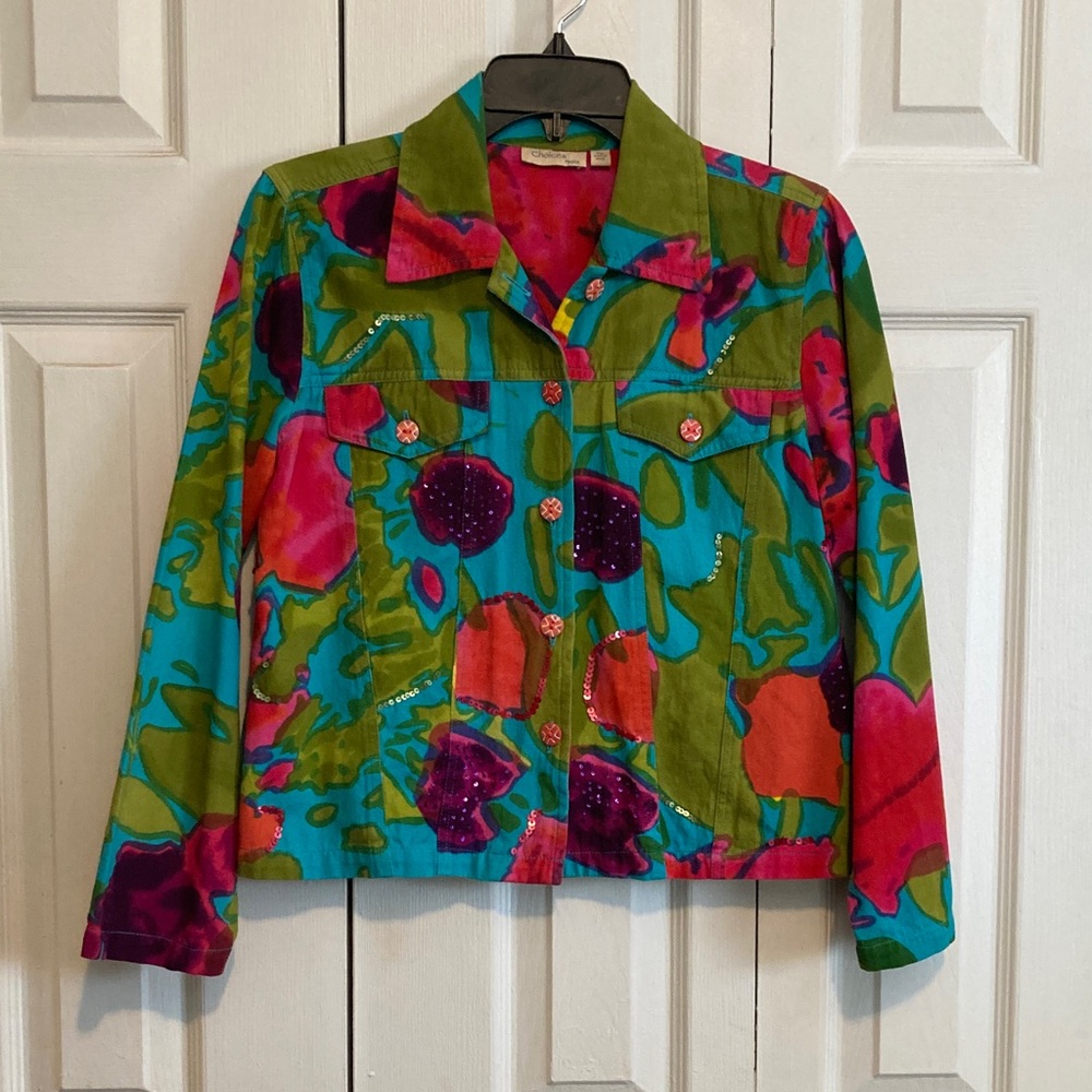 Oh So Cute and Bright!!  Lightweight cotton jacket..  size Petite M